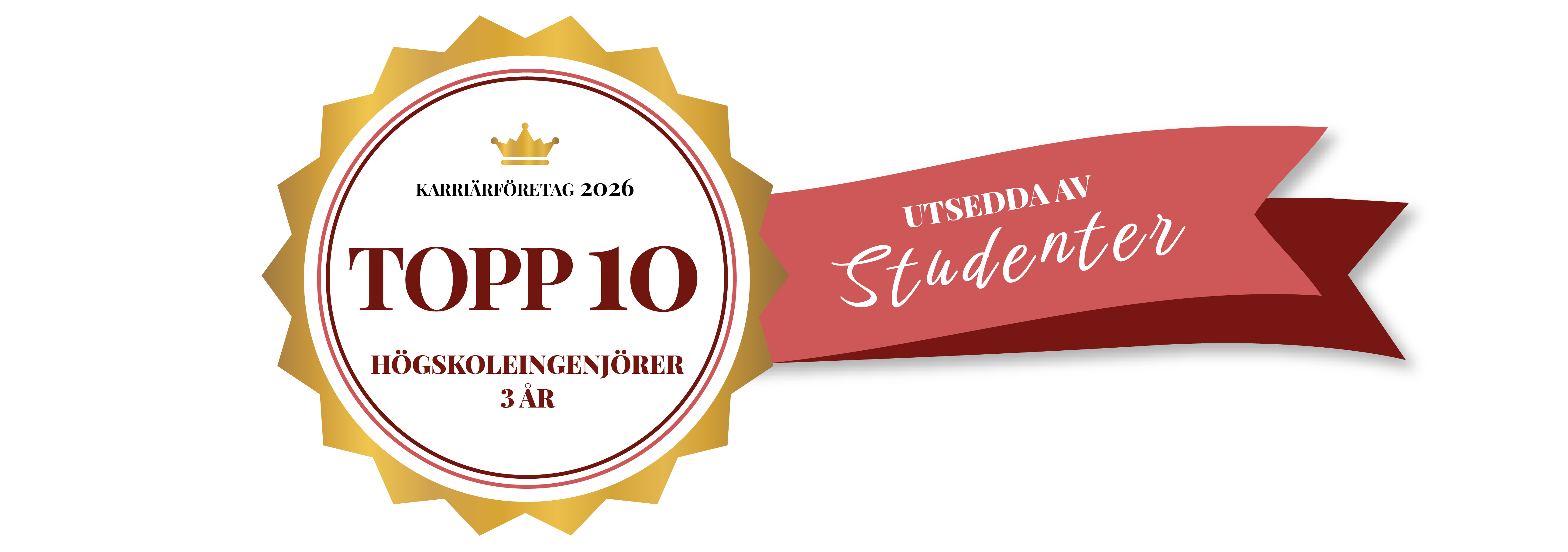 Emblem med texten Karriärföretag 2026, Topp tio högskoleingenjörer