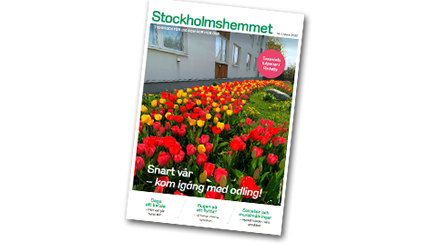 Framsida av tidning med bild av tulpanrabatt