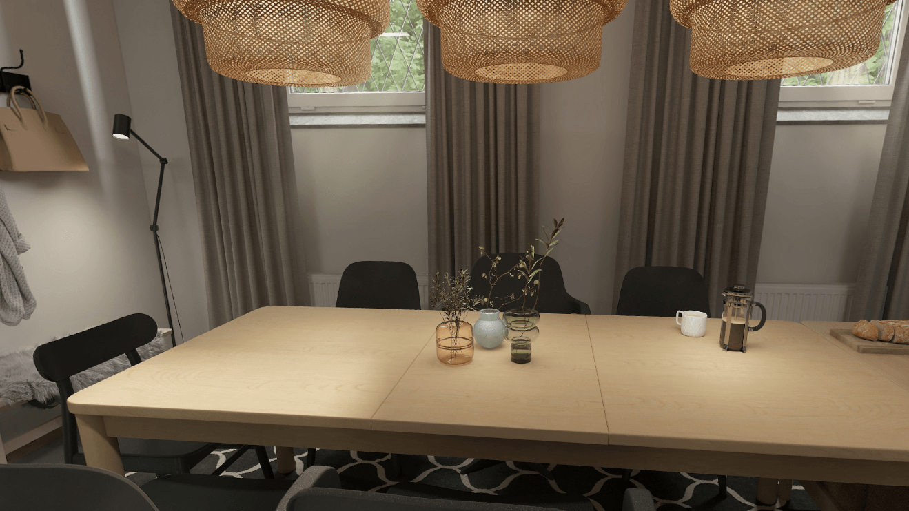 VR-genererad bild av ett köksbord i trä